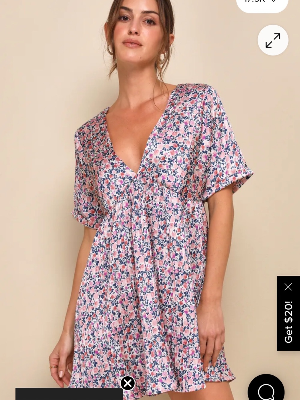 Lulu's Pink Floral V-Neck Tie-Back Casual Dress